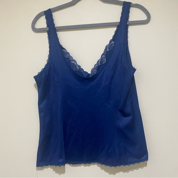 Vintage Womens Blue Lace Nylon Coquette Lingerie Tank Cami Kayser brand size 36 - Picture 12 of 12